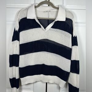 Nikka K Excellent Condition Sweater Loose Open Knit Blue/Cream Stripe Sz Large